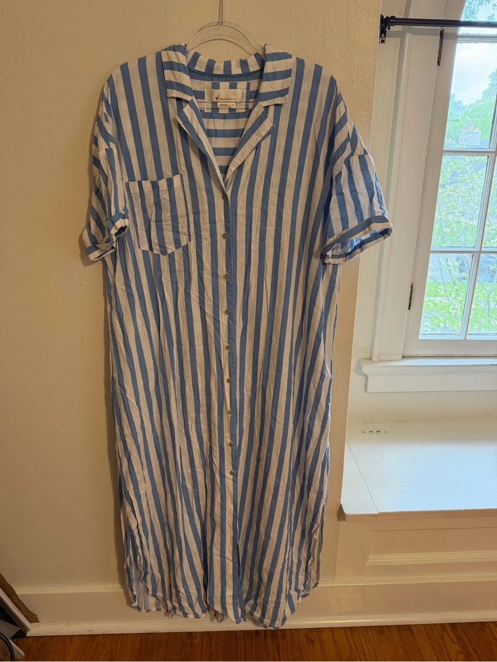 Anthropologie Light Blue & White Striped Button-Front Maxi Shirt Dress - size XL - Picture 4 of 7